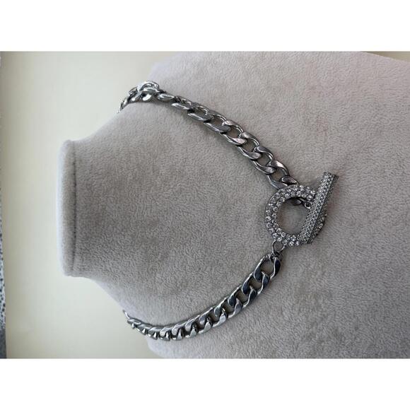 Jewelry - Silver Chain Necklace with Rhinestone Toggle Clasp